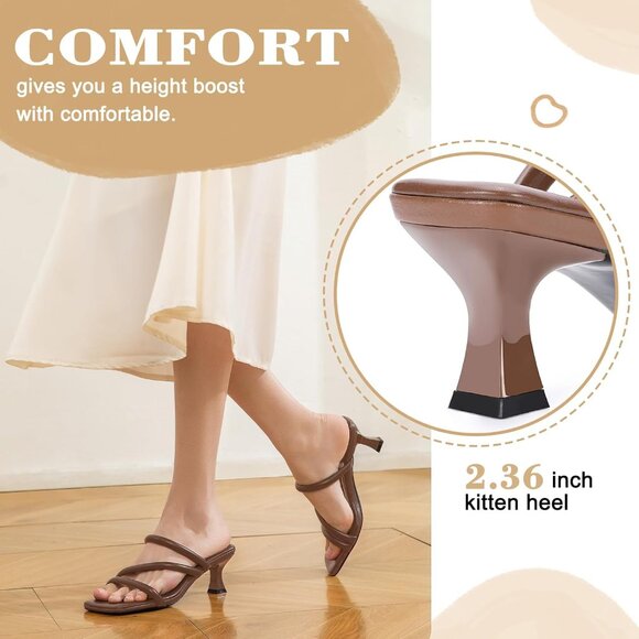 Trakxy Women Brown Square Toe Kitten Heels Open Toe Cross Strappy Party Sandals - Picture 4 of 8